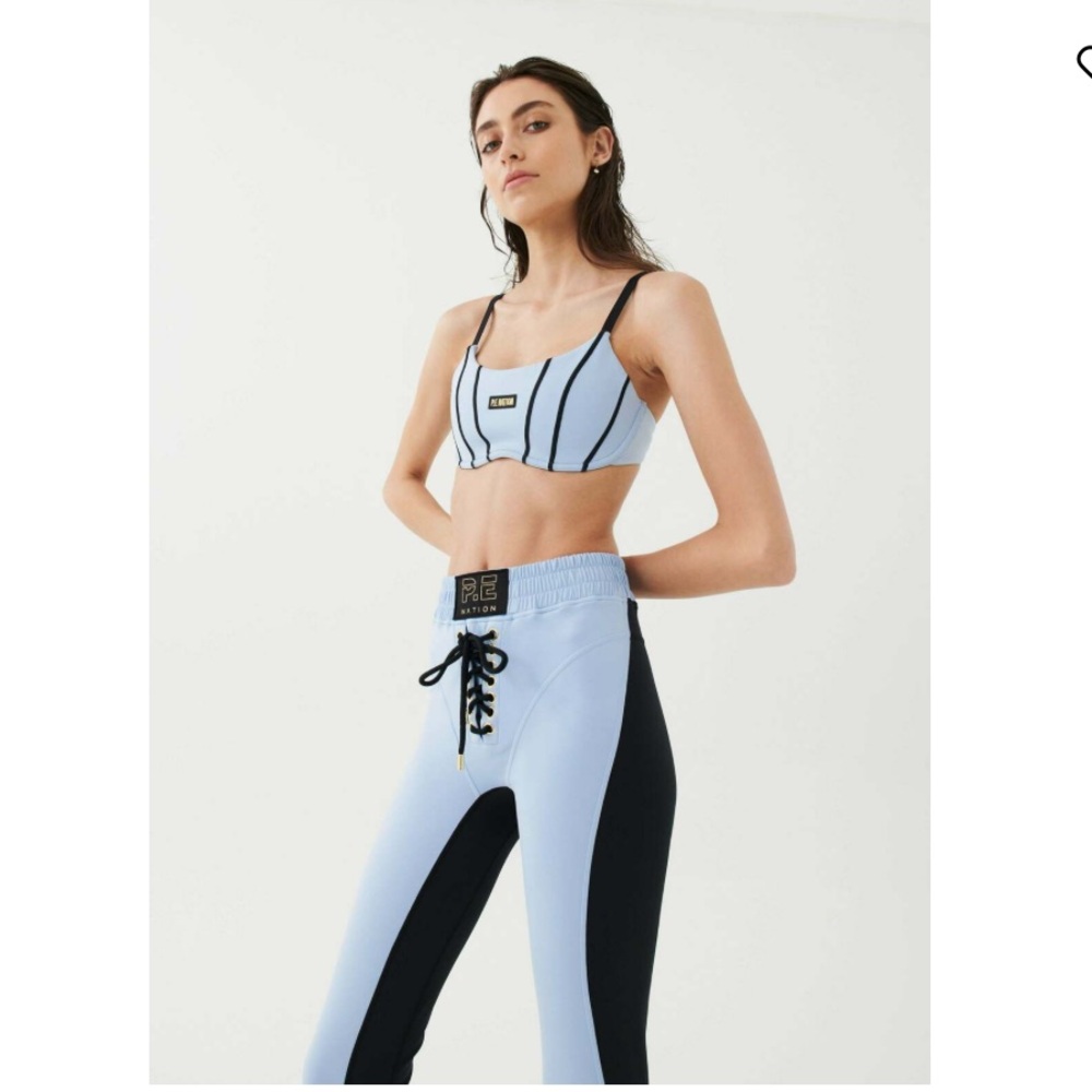 P.E NATION Newton Sports Bra (Small) and Newton Legging (Medium) in Cerulean